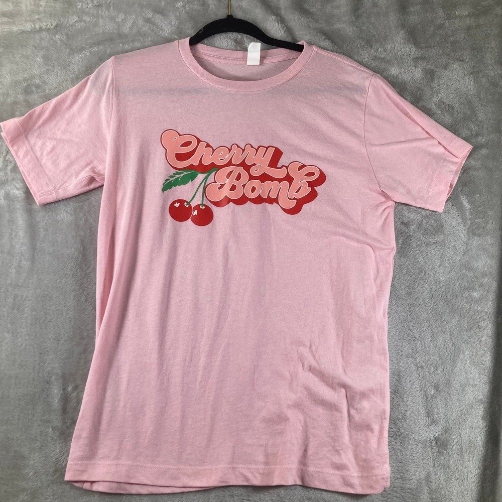 Rustic United Houston Pink Cherry Bomb Graphic Tee Shirt Womens Small Retro S/S